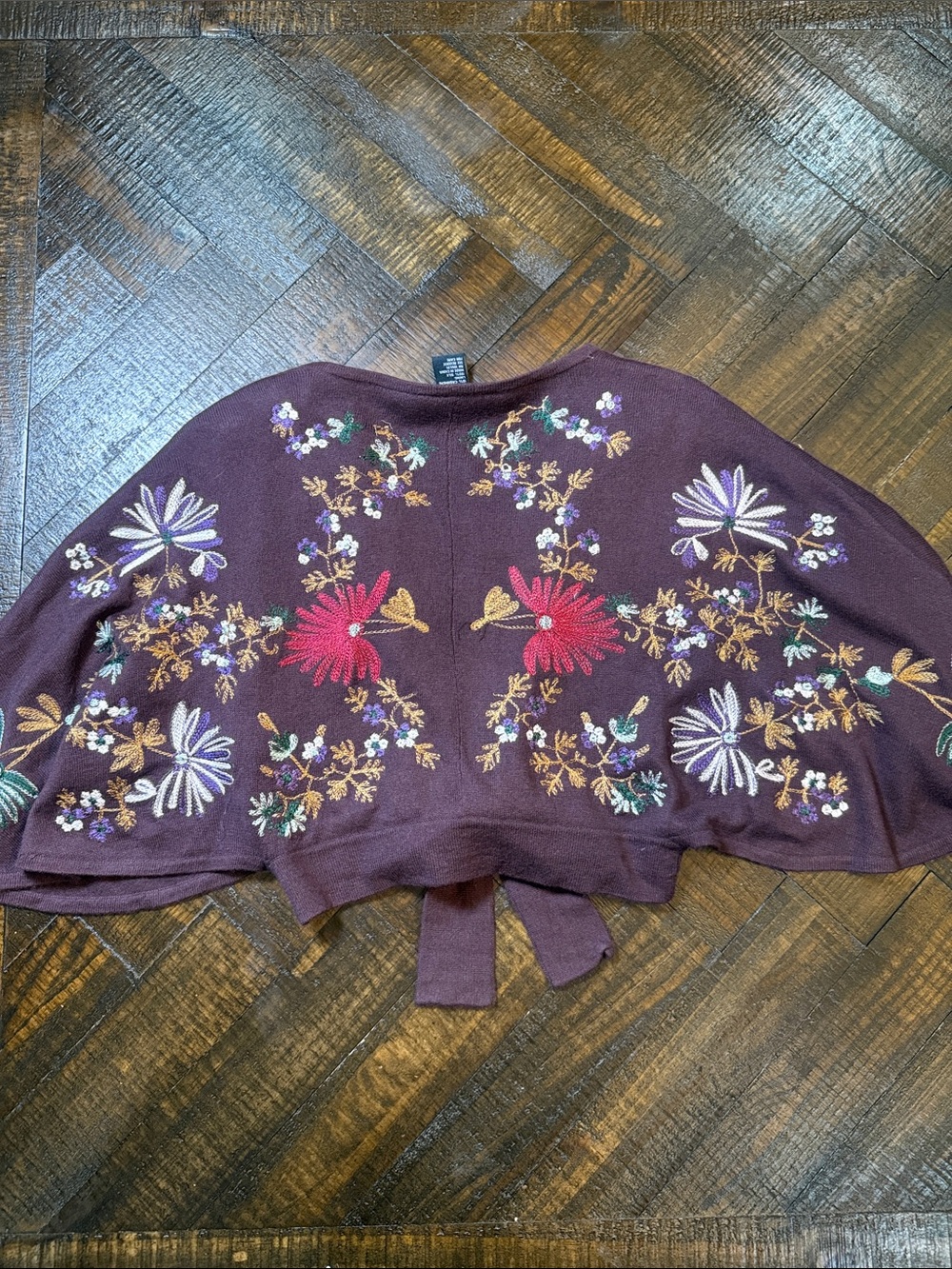Arden B Y2K Silk Cashmere Beaded Embroidered Tie Front Shrug XS - Picture 8 of 11